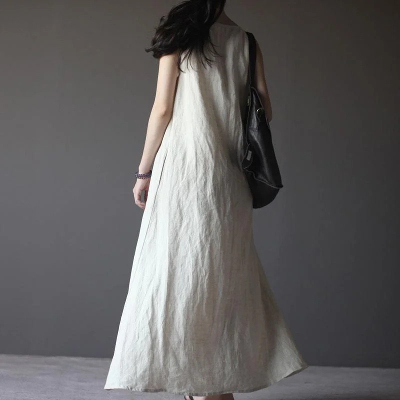 White linen sundress A line maxi dresses summer linen clothing