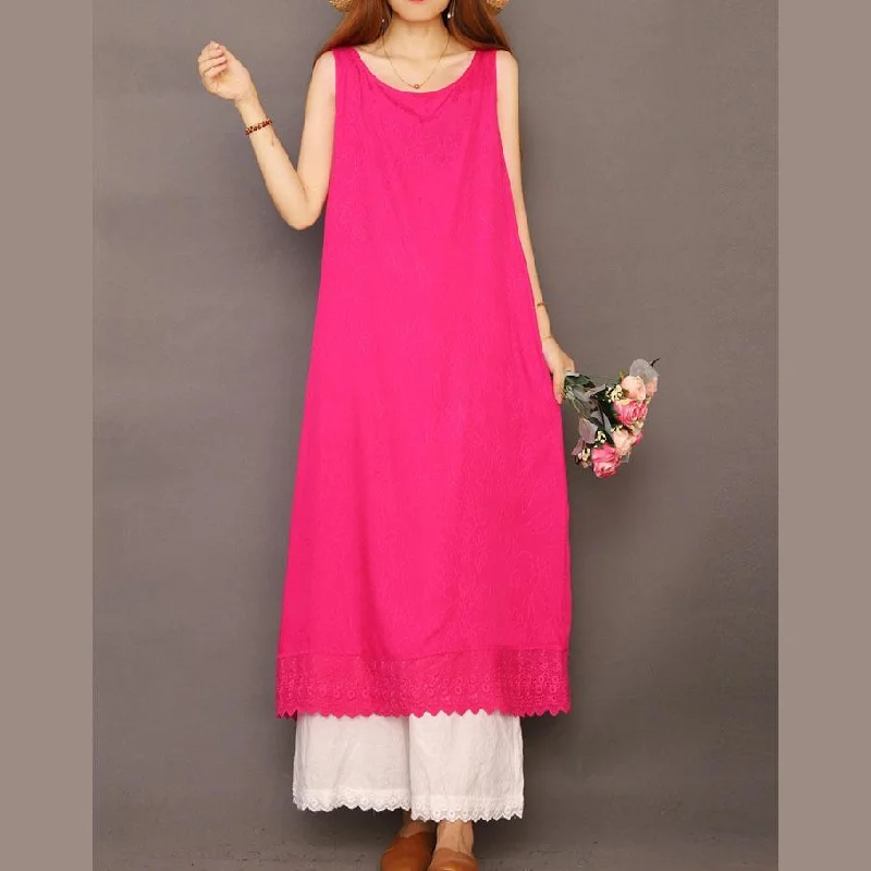 Women rose linen cotton quilting dresses sleeveless Jacquard Plus Size Clothing summer Dress