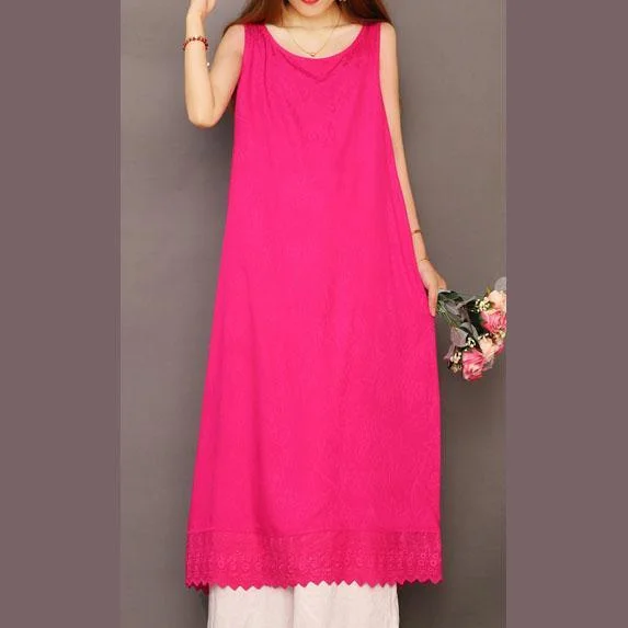 Women rose linen cotton quilting dresses sleeveless Jacquard Plus Size Clothing summer Dress