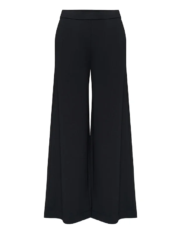 Viscose Nylon Ponte High Slit Pants (Black)