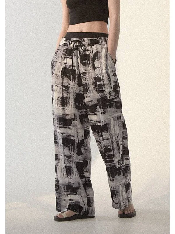 Print Pin Tuck Banding Wide Pants White