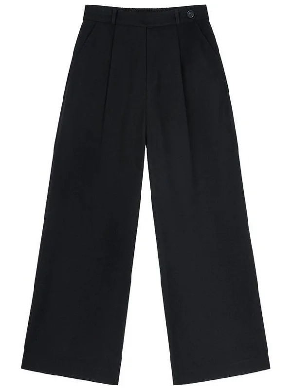 Ramus Studio Denzel Wool Belted Point Pintuck High Waist Wide Slacks Black