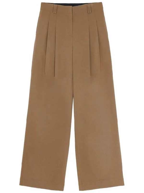 Ramus Studio Meryl Wool Two-Pin Tuck Belt Loop Point Straight Wide Slacks Pants Mos Brown