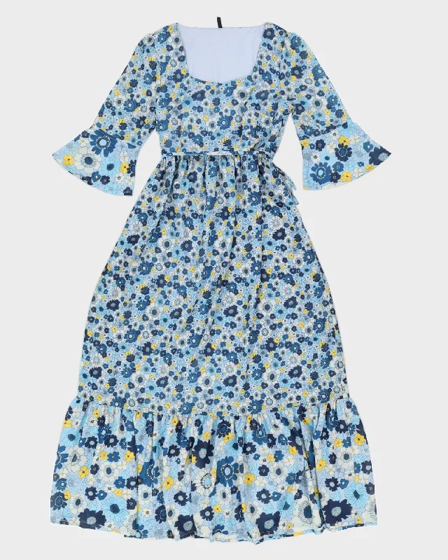 Benetton Blue & Yellow Floral Maxi Dress - M