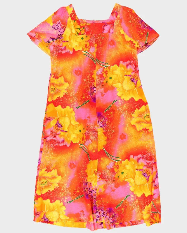 Vintage 1970s Orange Patterned Maxi Dress - L