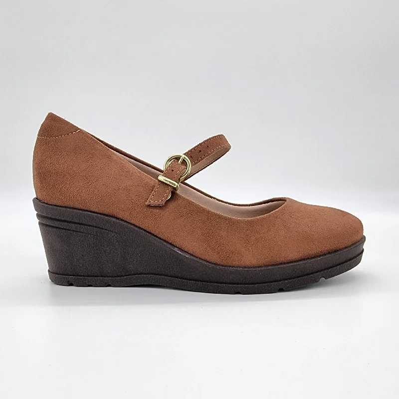 Beira Rio 4299-101 Mary-Jane Wedge in Amber Suede