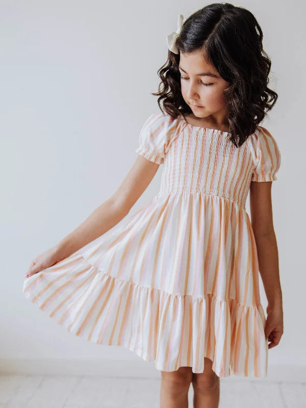 Puff Sleeve Dress - Sherbet Stripes