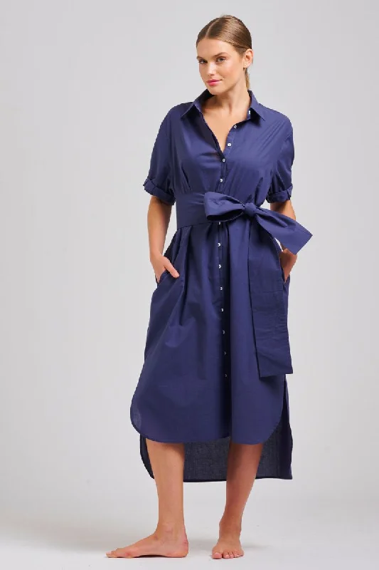 The Annie Relaxed Longline Shirtdress - Navy