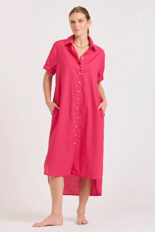 The Annie Longline Shirtdress - Raspberry