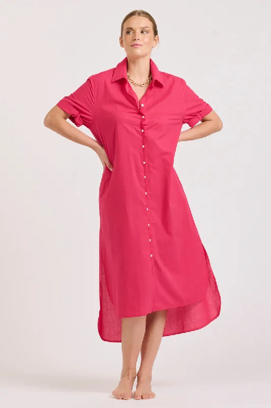 The Annie Longline Shirtdress - Raspberry