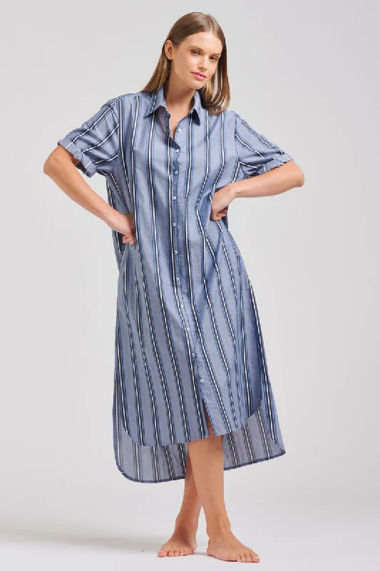 The Annie Longline Shirtdress - Denim Blue Stripe