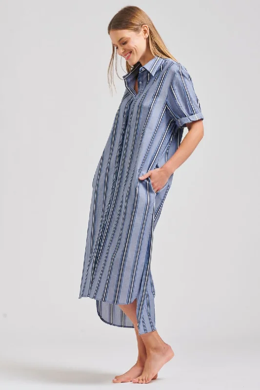 The Annie Longline Shirtdress - Denim Blue Stripe