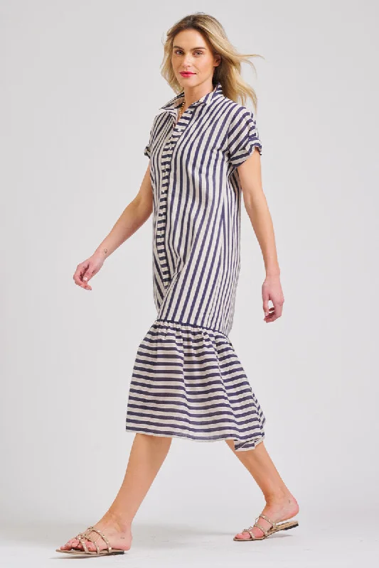 The Emma Dress - Navy/Stone Stripe