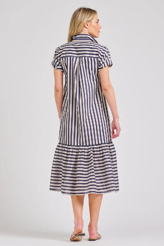 The Emma Dress - Navy/Stone Stripe