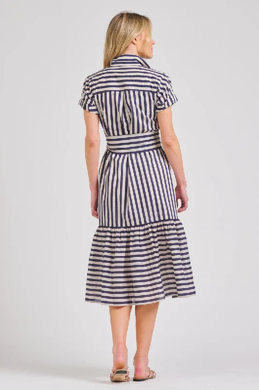 The Emma Dress - Navy/Stone Stripe