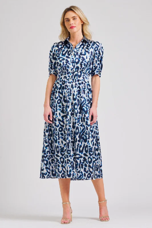 The Gabby Long Dress - Blue Leopard