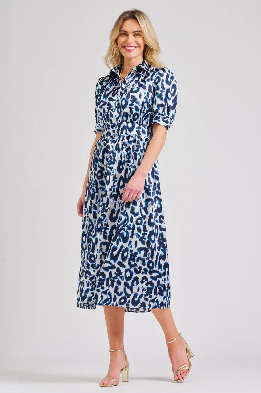 The Gabby Long Dress - Blue Leopard