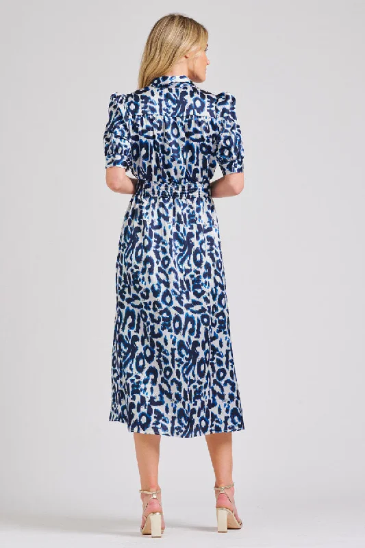 The Gabby Long Dress - Blue Leopard