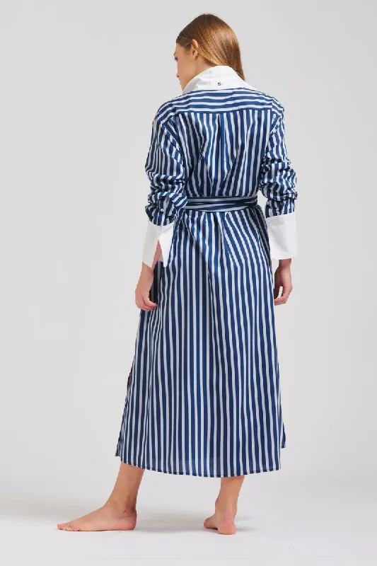 The Leah Oversized Longline Shirtdress - Blue Combo Stripe