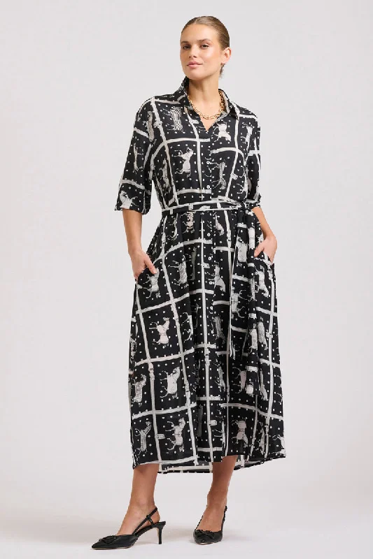 The Luna Oversized Long Shirtdress - Horse Navy/White