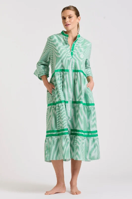 The Sandy Tiered Dress - Green Stripe