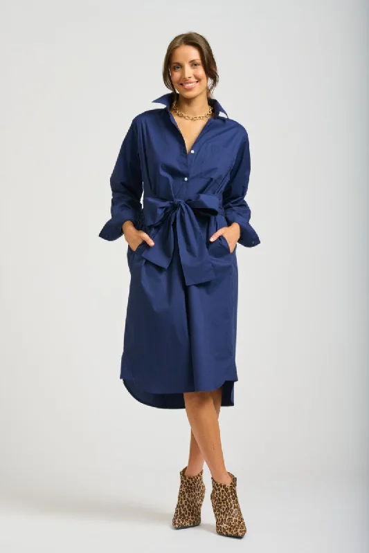 The Georgie Gatherback Shirtdress - Navy