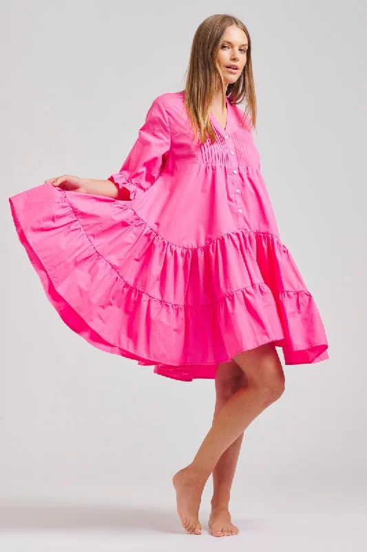 The Sindy Oversized Cotton Dress - Hot Pink