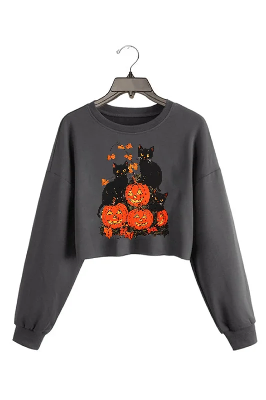 Vintage 90s Black Cat Halloween  Cropped Sweaters For Women