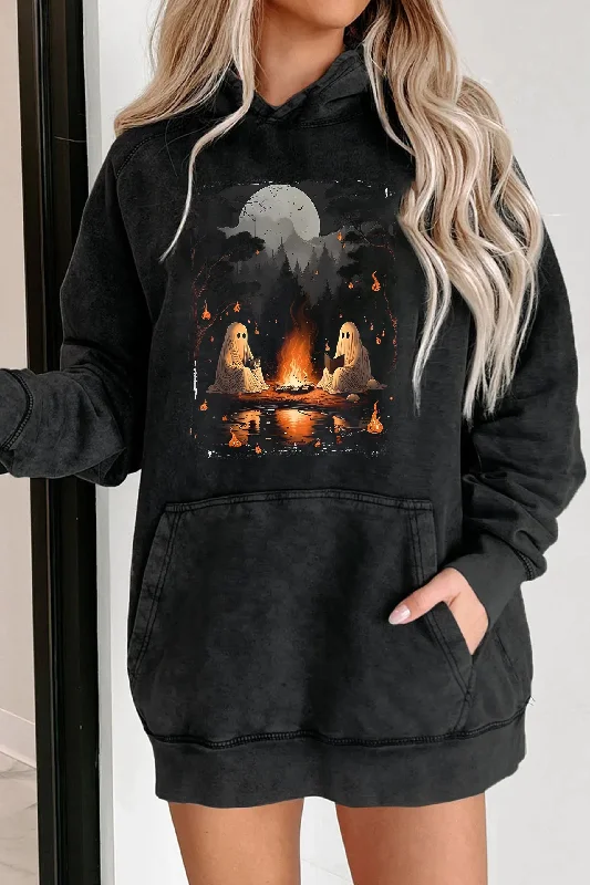 Vintage Ghost Book Reading Camping Halloween Hoodies For Women